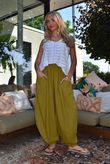 Sandbar Linen Blend Bloom Barrel Pant Olive